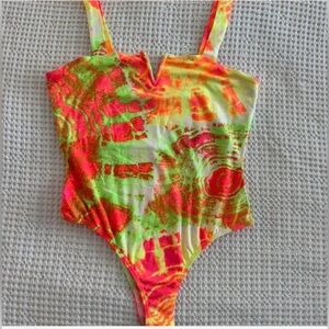 Abound Neon Tie-Dye Body Suit - Pink & Lime Green